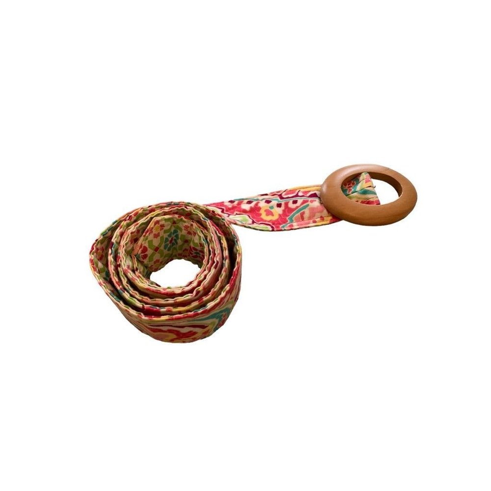 Vera Bradley Pink Green Pattern Women's Adjustable Belt Wood Closure up to 42"